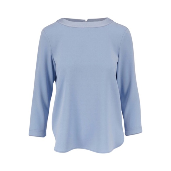 BOGNER Colette Powder Blue Crepe Blouse 3/4 Sleeve Scoop Neck - Picture 3 of 16
